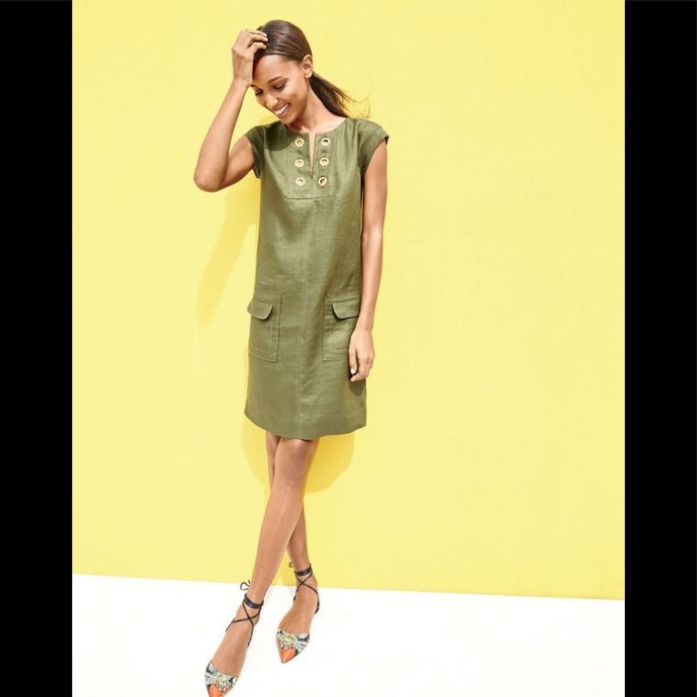 J Crew Army Green Linen Sheath Dress Size 8